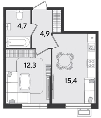 Схема планировки 1-комнатной квартиры 37,3 м² в ЖК Парк Победы