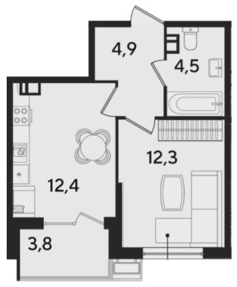 Схема планировки 1-комнатной квартиры 37,9 м² в ЖК Парк Победы