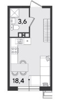 Схема планировки студии 22 м² в ЖК Парк Победы