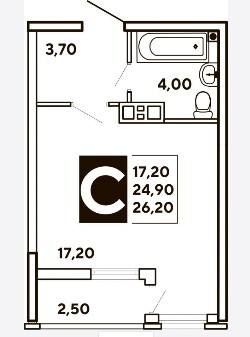 Схема планировки студии 26,2 м² в ЖК Самолет
